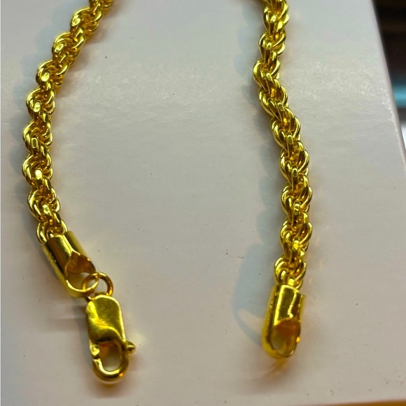 925 Gold Over Sterling Silver Rope Chain Bracelet with Textured